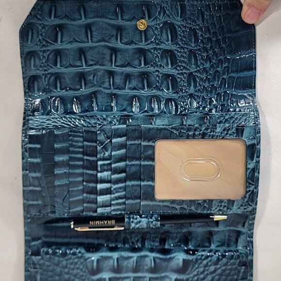 2 pc. BRAHMIN IVY GREEN ELISA LEATHER SHOULDER BAG/PURSE-CHECKBOOK WALLET SET - Picture 11 of 14